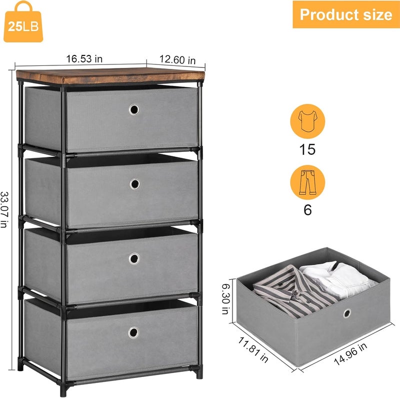 HAITRAL Drawer Clothes Organizer, Fabric Storage Chest - 4 Drawers Storage Organizer Unit for Closet, Easy Assembly Closet Dresser for Dorm, Bedroom, Hallway, Storage Bins (Gray) - Image 1